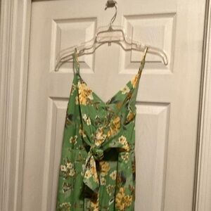 Green Floral Print Front Tie Dress